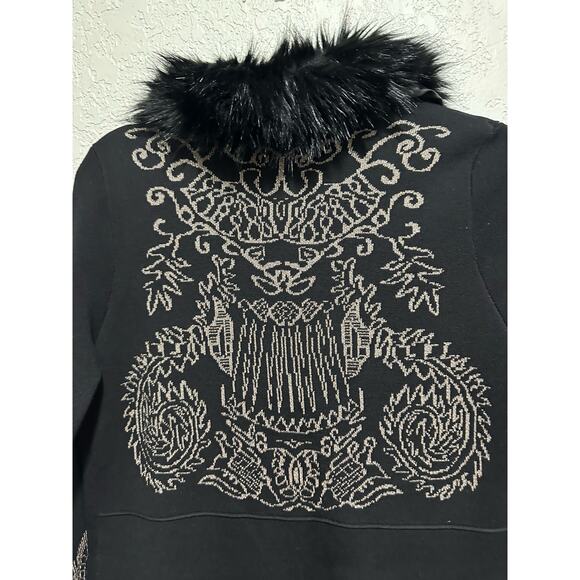 Chico’s Women’s Faux-Fur Collar Lurex Cardigan Black with Gold Size 0 - Picture 6 of 15